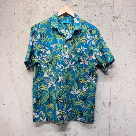 Tori Richard Other - Tori Richard Button Up Mens M Blue Tropical Crane Palm Cotton Lawn Aloha Shirt